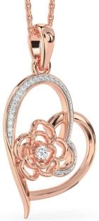 Diamond Rose Gold Heart Flower Necklace