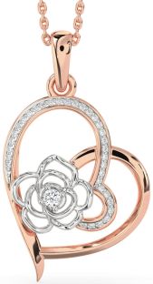 Diamond White Rose Gold Heart Flower Necklace