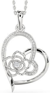 Diamond White Gold Heart Flower Necklace