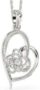 Diamond Platinum Heart Flower Necklace