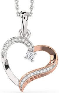 Diamond Platinum & Rose Gold Heart Necklace