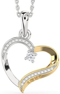 Diamond Silver & 10K gold Heart Necklace