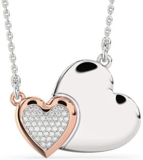 Large Diamond Rose Gold Silver Heart Necklace
