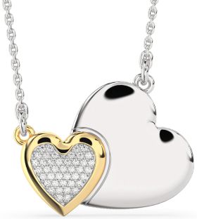 Large Diamond Silver & 10K gold Heart Necklace