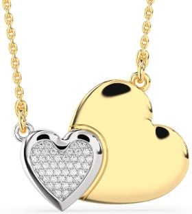 Large Diamond White Yellow Gold Heart Necklace