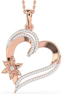 Large Diamond Rose Gold Heart Flower Necklace