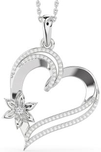 Large Diamond White Gold Heart Flower Necklace