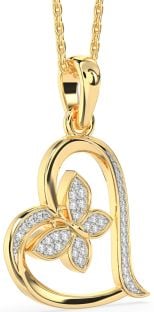 Diamond Gold Heart Butterfly Necklace
