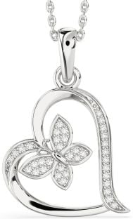 Diamond White Gold Heart Butterfly Necklace