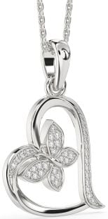 Diamond Platinum Heart Butterfly Necklace