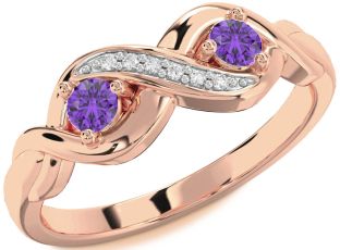 Diamond Emerald Rose Gold Infinity Round Two Stone Birthstone Ring