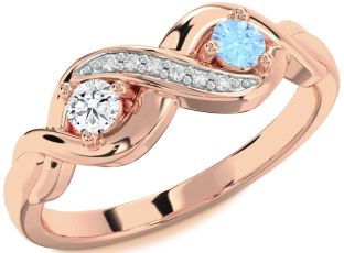 Diamond Rose Gold Silver Infinity Round Two Stone Promise Ring