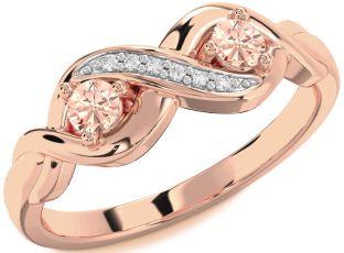 Diamond Emerald Rose Gold Infinity Round Two Stone Birthstone Ring