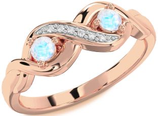 Diamond Emerald Rose Gold Infinity Round Two Stone Birthstone Ring