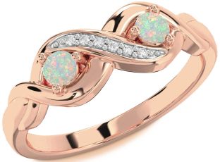 Diamond Emerald Rose Gold Infinity Round Two Stone Birthstone Ring