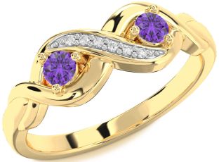 Diamond Emerald Gold Infinity Round Two Stone Birthstone Ring