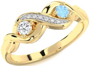 Diamond Gold Silver Infinity Round Two Stone Promise Ring