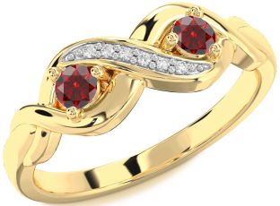 Diamond Emerald Gold Infinity Round Two Stone Birthstone Ring