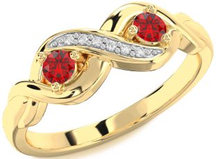 Diamond Emerald Gold Infinity Round Two Stone Birthstone Ring