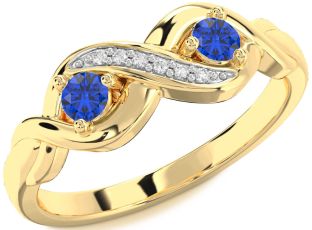 Diamond Emerald Gold Infinity Round Two Stone Birthstone Ring