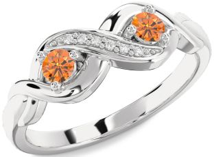 Diamond Emerald Platinum Infinity Round Two Stone Birthstone Ring