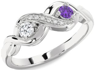 Diamond Silver Infinity Round Two Stone Promise Ring