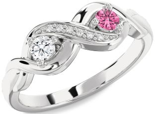 Diamond Silver Infinity Round Two Stone Promise Ring