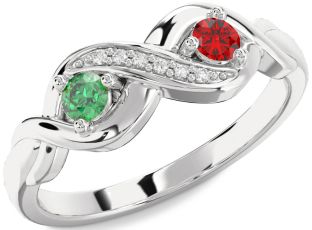 Diamond Silver Infinity Round Two Stone Promise Ring