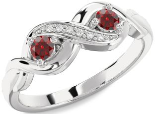 Diamond Emerald Platinum Infinity Round Two Stone Birthstone Ring