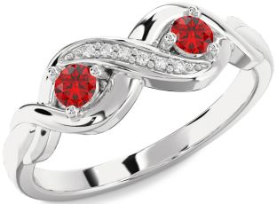 Diamond Emerald Platinum Infinity Round Two Stone Birthstone Ring