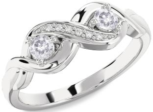 Salt & Pepper Diamond Silver Infinity Round Two Stone Ring