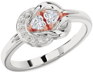 Diamond Silver & 10K Rose Gold Two Heart Ring