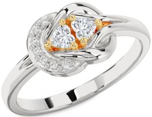Diamond Silver & 10K gold Two Heart Ring