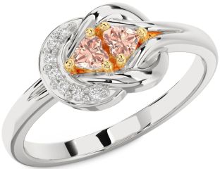 Diamond Emerald Platinum & Yellow Gold Knot Two Heart Birthstone Ring