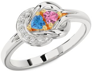 Diamond Silver & 10K gold Knot Two Heart Promise Ring