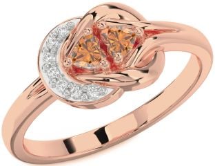 Diamond Emerald Rose Gold Knot Two Heart Birthstone Ring