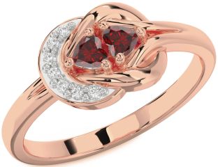 Diamond Emerald Rose Gold Knot Two Heart Birthstone Ring