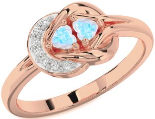 Diamond Emerald Rose Gold Knot Two Heart Birthstone Ring