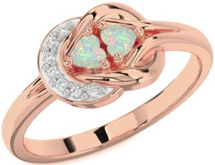 Diamond Emerald Rose Gold Knot Two Heart Birthstone Ring