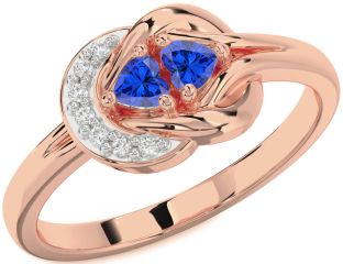 Diamond Emerald Rose Gold Knot Two Heart Birthstone Ring