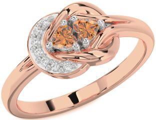 Diamond Emerald Platinum & Rose Gold Knot Two Heart Birthstone Ring