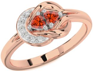 Diamond Emerald Platinum & Rose Gold Knot Two Heart Birthstone Ring