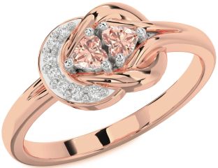 Diamond Emerald Platinum & Rose Gold Knot Two Heart Birthstone Ring