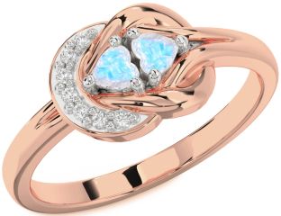 Diamond Emerald Platinum & Rose Gold Knot Two Heart Birthstone Ring