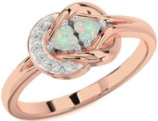 Diamond Emerald Platinum & Rose Gold Knot Two Heart Birthstone Ring