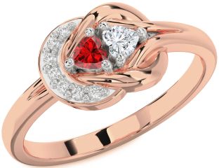 Diamond Emerald Platinum & Rose Gold Knot Two Heart Birthstone Ring