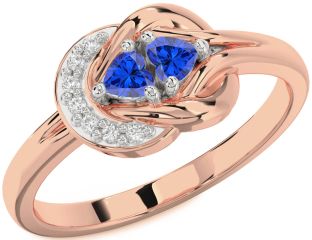 Diamond Emerald Platinum & Rose Gold Knot Two Heart Birthstone Ring