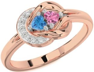 Diamond Platinum & Rose Gold Knot Two Heart Promise Ring
