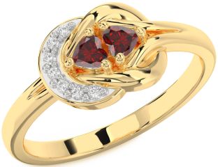 Diamond Emerald Gold Knot Two Heart Birthstone Ring