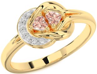 Diamond Emerald Gold Knot Two Heart Birthstone Ring